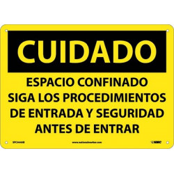 NMC SPC444 Caution, Confined Space Sign (Spanish), 10" x 14"