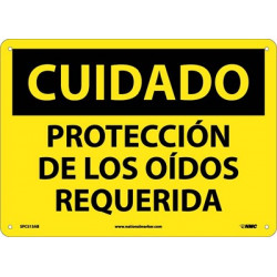 NMC SPC513 Caution, Hearing Protection Required Sign (Spanish), 10" x 14"