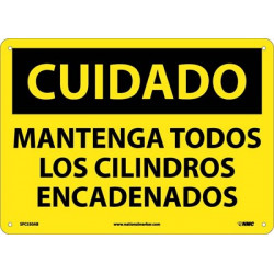 NMC SPC530 Caution, Keep All Cylinders Chained Sign (Spanish), 10" x 14"