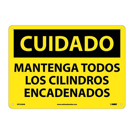 NMC SPC530 Caution, Keep All Cylinders Chained Sign (Spanish), 10" x 14"