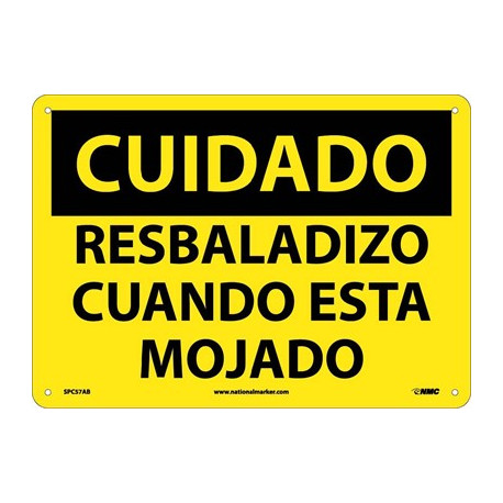 NMC SPC57 Caution, Slippery When Wet Sign (Spanish), 10" x 14"
