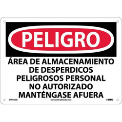 NMC SPD442 Danger, Hazardous Waste Storage Area Sign (Spanish), 10" x 14"
