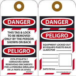 NMC SPLOTAG13 Danger, This Tag & Lock To Be Removed Only Tag (Bilingual), 6" x 3", Unrippable Vinyl, 10/Pk Grommet