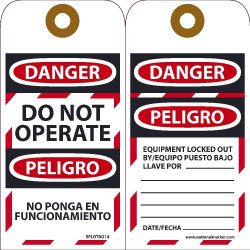 NMC SPLOTAG14 Danger, Do Not Operate Tag (Bilingual), 6" x 3", Unrippable Vinyl, 10/Pk Grommet