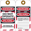 NMC SPLOTAG14 Danger, Do Not Operate Tag (Bilingual), 6" x 3", Unrippable Vinyl, 10/Pk Grommet