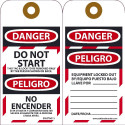 NMC SPLOTAG15 Danger, Do Not Start Tag (Bilingual), 6" x 3", Unrippable Vinyl, 10/Pk Grommet