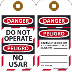 NMC SPLOTAG18 Danger, Do Not Operate Tag (Bilingual), 6" x 3", Unrippable Vinyl, 10/Pk Grommet