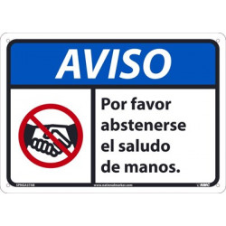NMC SPNGA37 Notice, Please Refrain From Shaking Hands Sign (Spanish), 10" x 14"