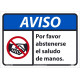 NMC SPNGA37 Notice, Please Refrain From Shaking Hands Sign (Spanish), 10" x 14"