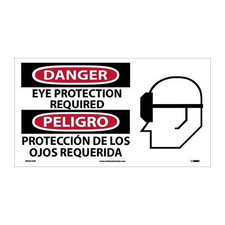 NMC SPSA102 Danger, Eye Protection Required Sign (Bilingual w/ Graphic), 10" x 18"