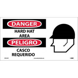 NMC SPSA104 Danger, Hard Hat Area Sign (Bilingual w/ Graphic), 10" x 18"