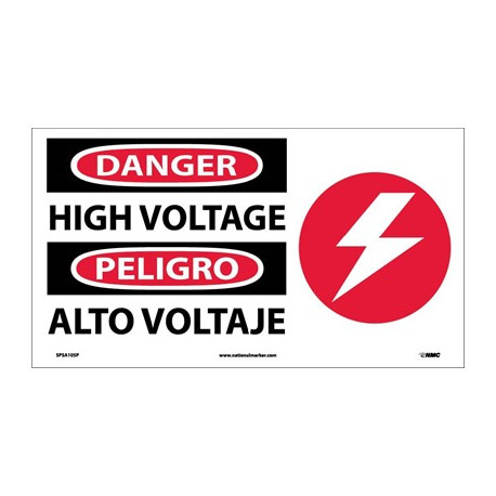 NMC SPSA105 Danger, High Voltage Sign (Bilingual w/ Graphic), 10" x 18"