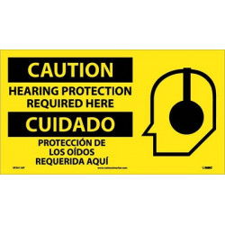 NMC SPSA118 Caution, Hearing Protection Required Here Sign (Bilingual w/ Graphic), 10" x 18"