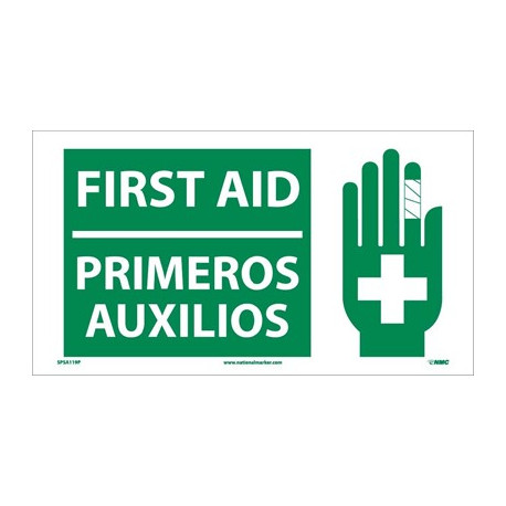 NMC SPSA119 First Aid Sign (Bilingual w/ Graphic), 10" x 18"