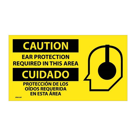 NMC SPSA123 Caution, Ear Protection Required Sign (Bilingual w/ Graphic), 10" x 18"