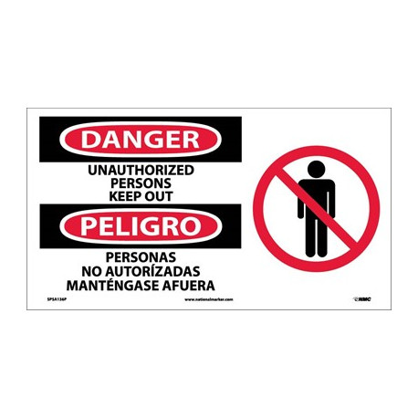 NMC SPSA136 Danger, Unauthorized Persons Keep Out Sign (Bilingual w/ Graphic), 10" x 18"