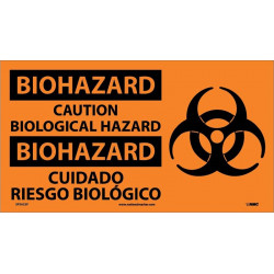 NMC SPSA52 Biohazard, Caution Biological Hazard Sign (Bilingual w/ Graphic), 10" x 18"