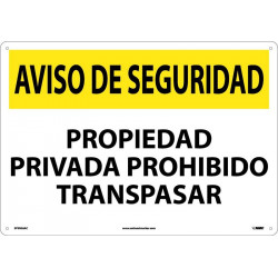 NMC SPSN26 Security Notice, Private Property No Trespassing Sign (Bilingual), 14" x 20"