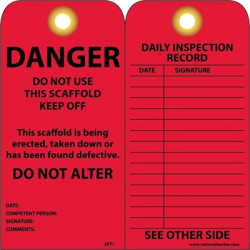 NMC SPT1 Danger, Do Not Use This Scaffold Tag, 6" x 3", Cardstock w/ Grommet, 25/Pk