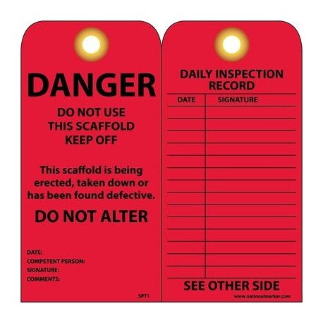 NMC SPT1 Danger, Do Not Use This Scaffold Tag, 6" x 3", Cardstock w/ Grommet, 25/Pk