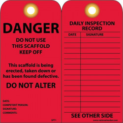 NMC SVT1 Danger, Do Not Use This Scaffold, Keep Off Tag, Grommet, 6" x 3", Unrippable Vinyl, 25/Pk