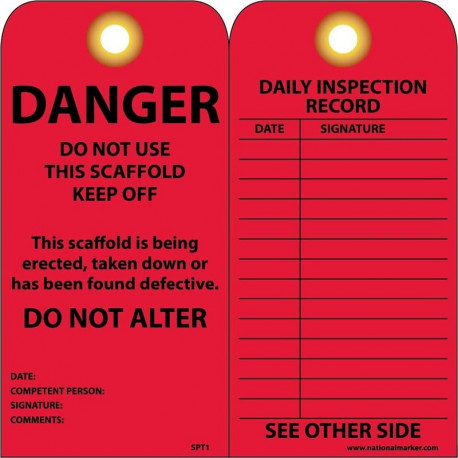NMC SVT1 Danger, Do Not Use This Scaffold, Keep Off Tag, Grommet, 6" x 3", Unrippable Vinyl, 25/Pk
