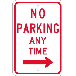 NMC TM15 No Parking Any Time Sign w/ Right Arrow, 18" x 12"