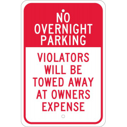 NMC TM57 No Overnight Parking, Violators Will Be Towed Sign, 18" x 12"