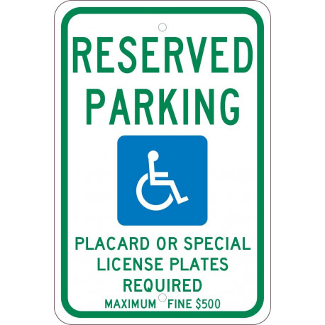 NMC TMS315 Reserved Parking Placard Or Special License Plates Required Sign, 18" x 12"