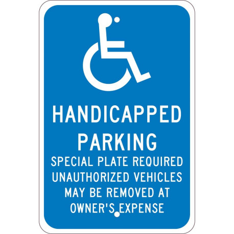 NMC TMS322 Handicapped Parking Special Plate Required Sign, 18" x 12"
