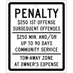 NMC TMS324 Penalty, $250 1st Offense Subsequent Offenses Sign, 12" x 10"