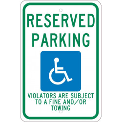 NMC TMS325 Reserved Parking, Violators Are Subject To A Fine And/Or Towing Sign, 18" x 12"
