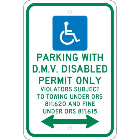 NMC TMS332 Parking With D.M.V.Disabled Permit Only Sign, 18" x 12"