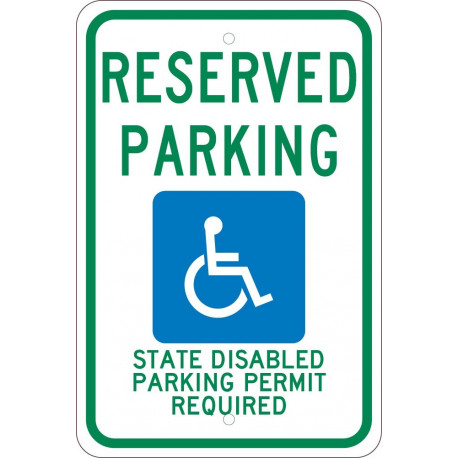 NMC TMS341 Reserved Parking, State Disabled Parking Permit Required Sign, 18" x 12"