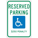 NMC TMS342 Reserved Parking, $250 Penalty Sign, 18" x 12"