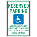 NMC TMS343 Reserved Parking, Vehicles With Dis Or Dis Vet Plates Sign, 18" x 12"