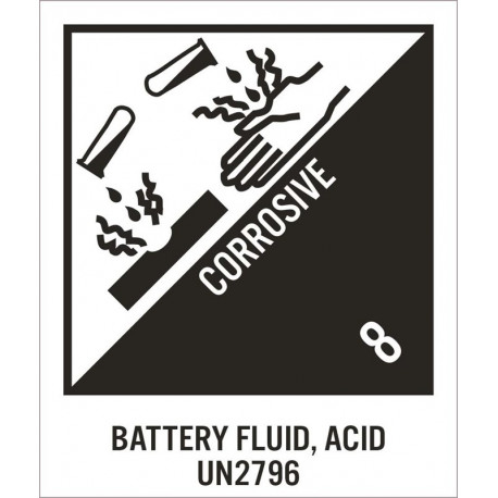 NMC UN2796AL Corrosive 8 Battery Fluid, Dot Shipping Labels, 4.75" x 4", PS Paper, 500/Roll