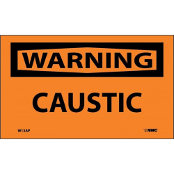 NMC W13AP Warning, Caustic Label, 3" x 5", Adhesive Backed Vinyl, 5/Pk