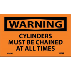 NMC W408AP Warning, Cylinders Must Be Chained At All Times Label, 3" x 5", Adhesive Backed Vinyl, 5/Pk