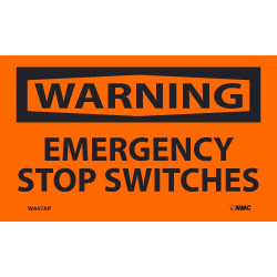 NMC W447AP Warning, Emergency Stop Switches Label, 3" x 5", Adhesive Backed Vinyl, 5/Pk