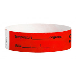 NMC WB03RD Temperature __ Covid-19 Pre-Screened Date: __ Wristband, 0.75" x 10", TYVEK, Red, 1000/Pk