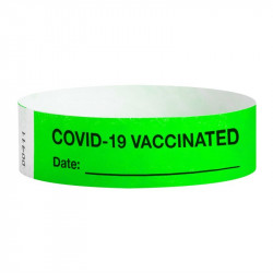 NMC WB05GR Covid-19 Vaccinated Wristband, .75" x 10", TYVEK, Green, 500/Pk