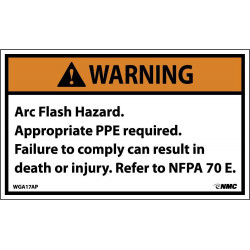 NMC WGA17AP Warning, Arc Flash Hazard Label, 3" x 5", Adhesive Backed Vinyl, 5/Pk