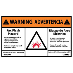 NMC WGA34AP Warning, Arc Flash Hazard Label (Graphic), Bilingual, 3" x 5", Adhesive Backed Vinyl, 5/Pk