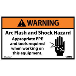 NMC WGA35AP Warning, Arc Flash & Shock Hazard Label (Graphic), 3" x 5", Adhesive Backed Vinyl, 5/Pk