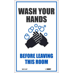 NMC WH1AP Wash Your Hands Before Leaving Label, 5" x 3", Adhesive Backed Vinyl, 5/Pk