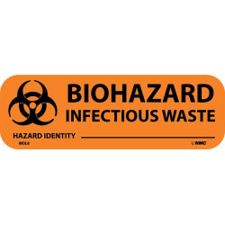 NMC WOL6 Biohazard Infectious Waste Write-On Label, 1" x 3", PS Paper, 500/Roll