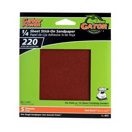 Ali Industries 4072 5-Pack 220-Grit 1/4-Sheet Stick-On Sandpaper