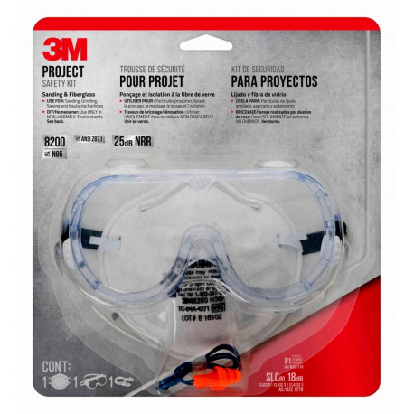 3M PROJECTH1-DC Project Safety Kit, 1 Respirator, 1 Earplug & 1 Pair of Safety Glasses per Package