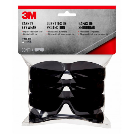 3M 90954H4-DC Safety Eyewear with Impact-resistant Lenses, Gray
